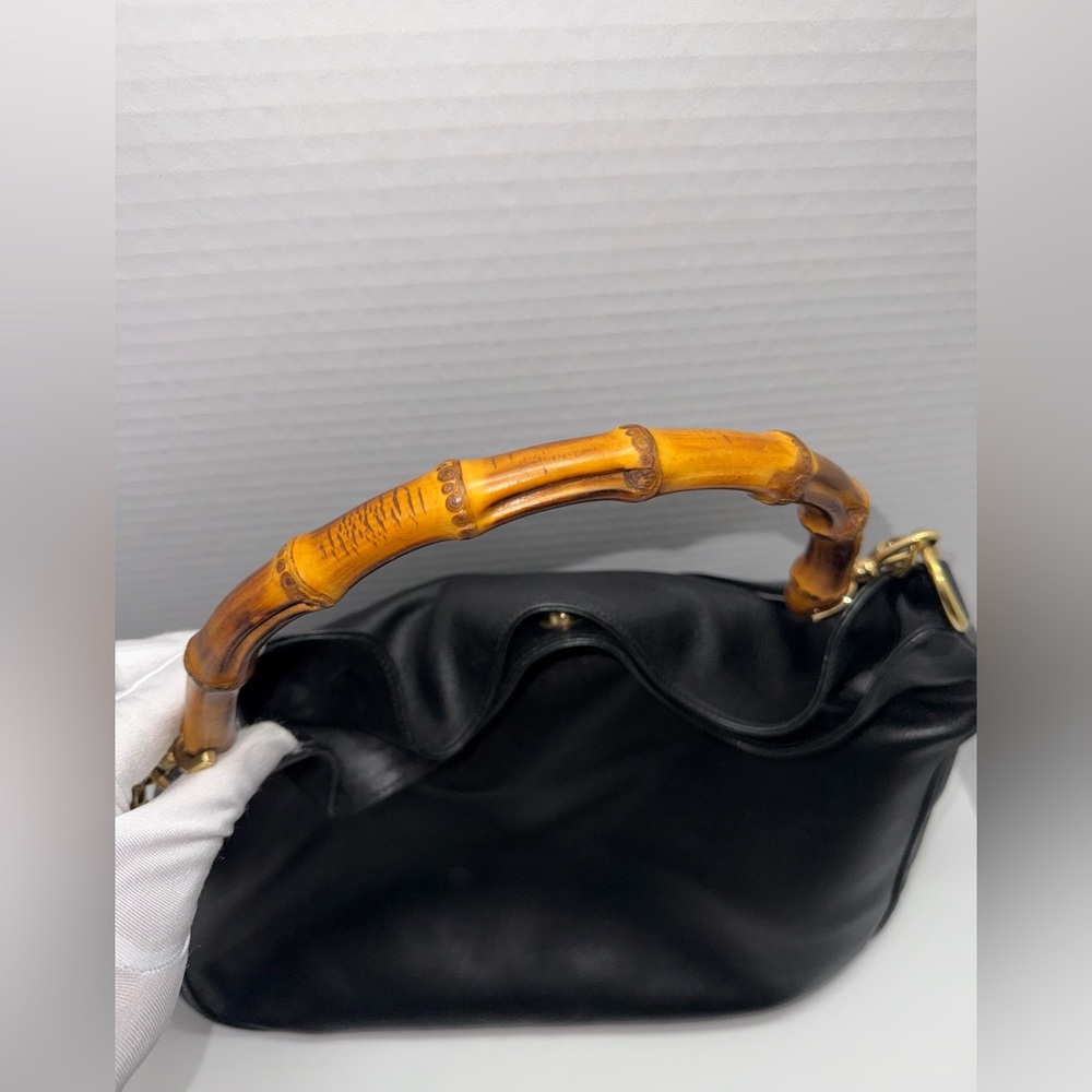 GUCCI Black Leather Handbag with Bamboo Handle - Picture 3 of 7